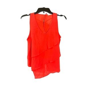LUSH, NWOT, WOMENS, ORANGE/RED SLEEVELESS TOP. V-NECK, LAYERED FRONT. SIZE S